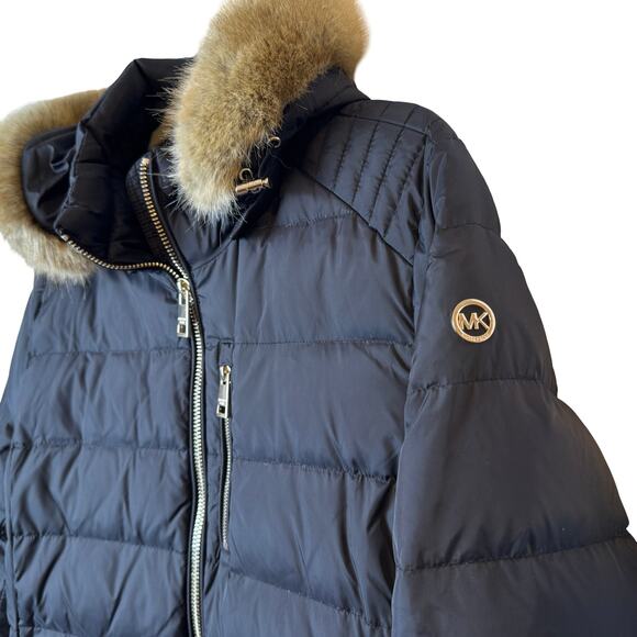 Michael Kors Black Puffer Coat - Detachable Faux Fur Hood- Women's Size XL - Picture 3 of 9